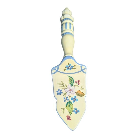 Capriware Hand Painted Ceramic Cake Pie Server Floral Blue Yellow Vintage - Picture 1 of 6
